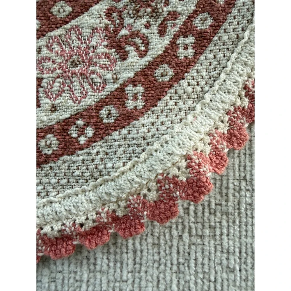 Vintage Kolf Austria Apron Linen Cotton Crochet Trim One Size Pink White